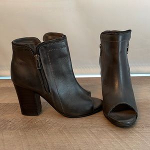 Dark Brown Diba peep toe bootie heels with zippers